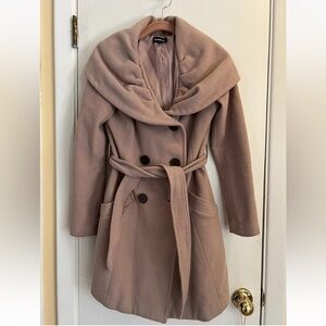 bebe Light Pink Misty Rose Shawl Collar Mid-length Wool Jacket Size Small Coat